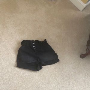 Paperbag denim black shorts Button up